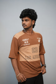 Men’s Oversized Printed Round Neck T-Shirt – Los Angeles 23 Street Style - Dark Brown With Sandle